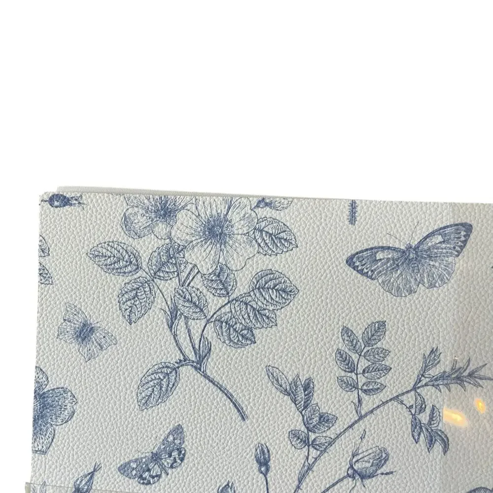 Mint & Ivy Faux Leather Placemats 13x18 Blue & White Floral Butterfly Set of 4